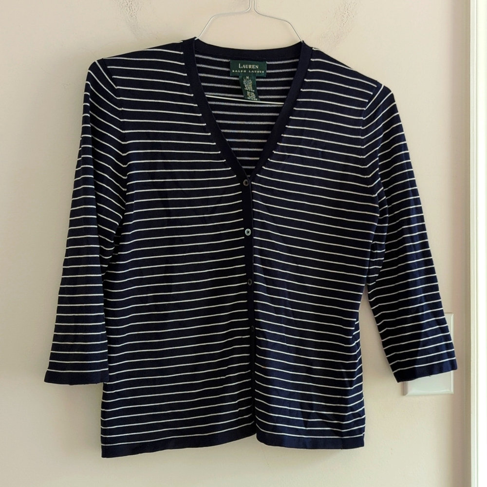 Lauren Ralph Lauren Horizontal Pinstripes Cardigan